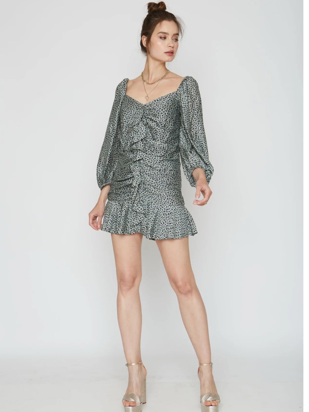Caballero Elena Mint Dot Ruffle Dress Size Small in Mint Green